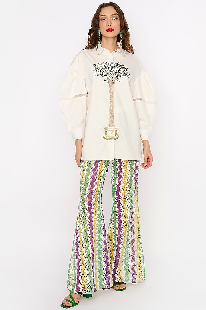 Ivory Polyester Hand Embroidered Shirt by Rara Avis