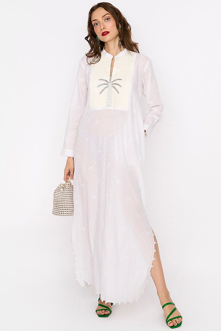 White Cotton Embroidered Dress by Rara Avis
