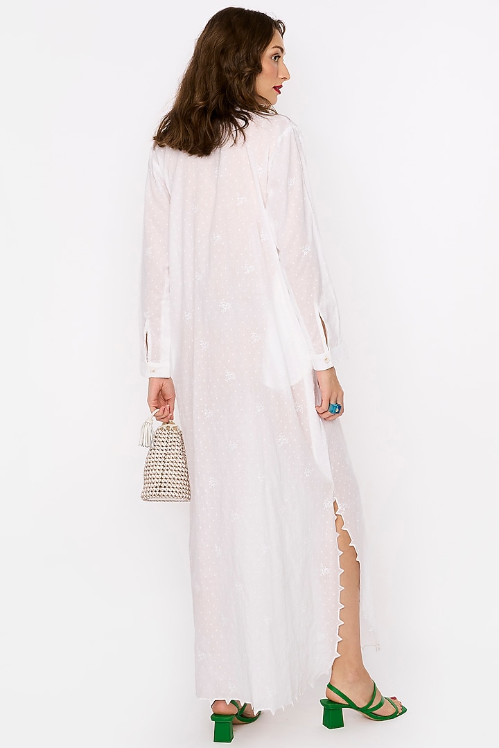 White Cotton Embroidered Vacation Dress by Rara Avis at Pernia's Pop Up Shop