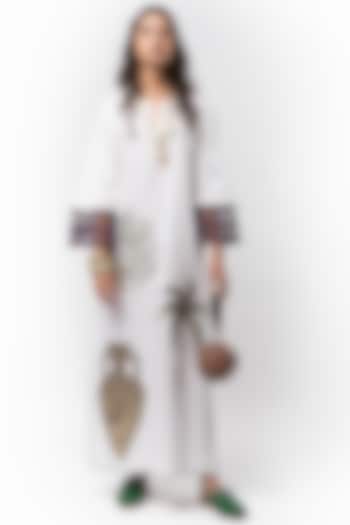 White Cotton Hand Embroidered Scalloped Maxi Cocktail Dress by Rara Avis at Pernia's Pop Up Shop