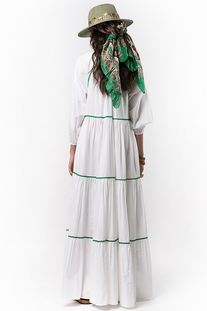 White Cotton Palm Tree Hand Embroidered Maxi Cocktail Dress by Rara Avis at Pernia's Pop Up Shop