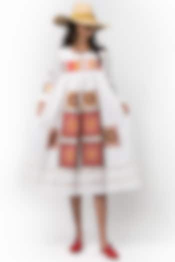White Cotton Hand Embroidered Cocktail Dress by Rara Avis at Pernia's Pop Up Shop