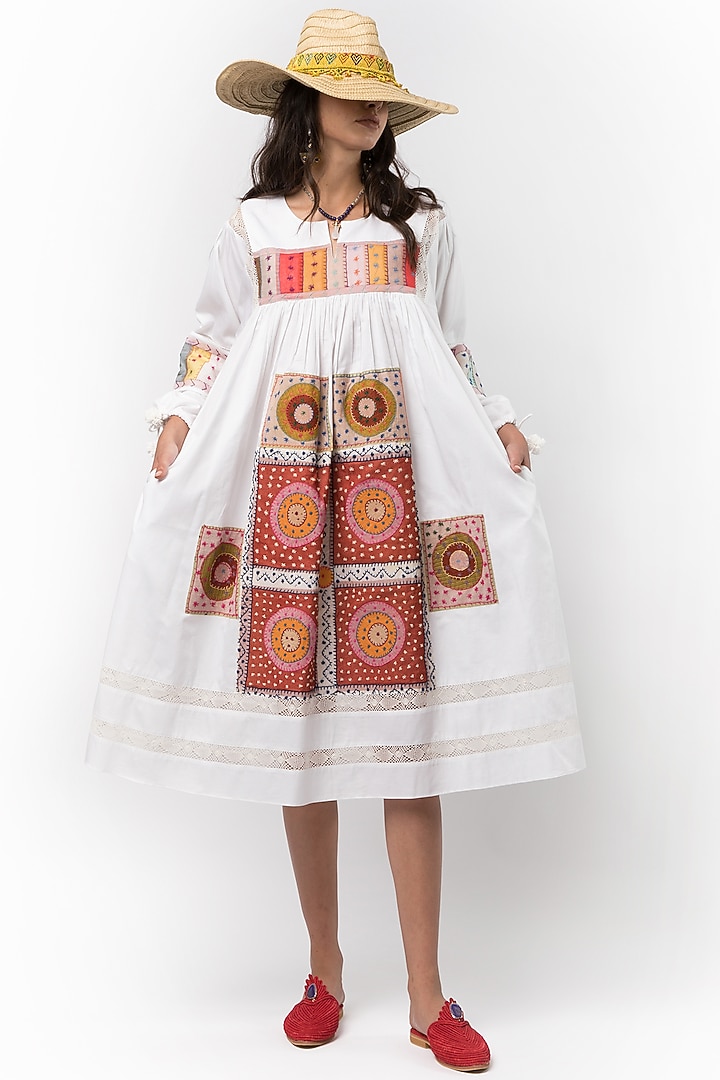 White Cotton Hand Embroidered Cocktail Dress by Rara Avis at Pernia's Pop Up Shop