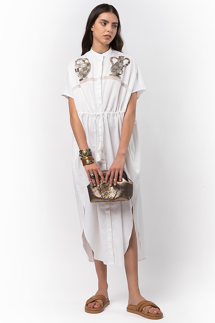White Hand Embroidered Cotton Dress Design by Rara Avis at Pernia's Pop Up  Shop 2026