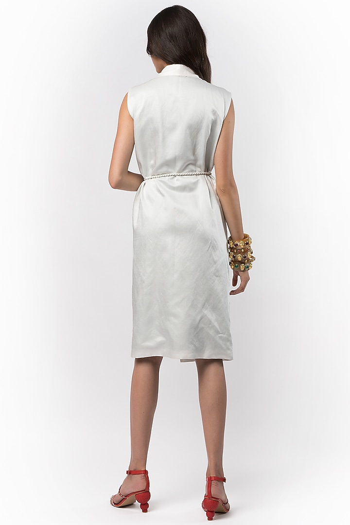 Ivory Linen Satin Hand Embroidered Knee-Length Blazer Cocktail Dress by Rara Avis at Pernia's Pop Up Shop