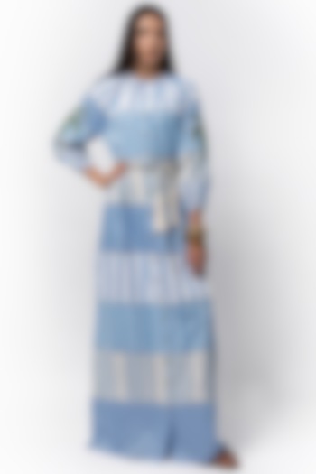 Pastel Blue & White Cotton Hand Embroidered Maxi Cocktail Dress by Rara Avis at Pernia's Pop Up Shop