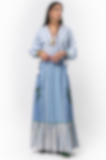 Sky Blue & White Cotton Hand Embroidered Maxi Cocktail Dress by Rara Avis at Pernia's Pop Up Shop