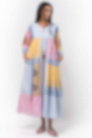 Multi-Colored Hand Embroidered Midi Dress by Rara Avis