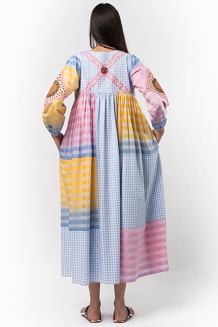 Multi-Colored Hand Embroidered Midi Cocktail Dress by Rara Avis at Pernia's Pop Up Shop