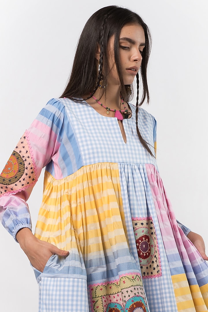 Multi-Colored Hand Embroidered Midi Cocktail Dress by Rara Avis at Pernia's Pop Up Shop