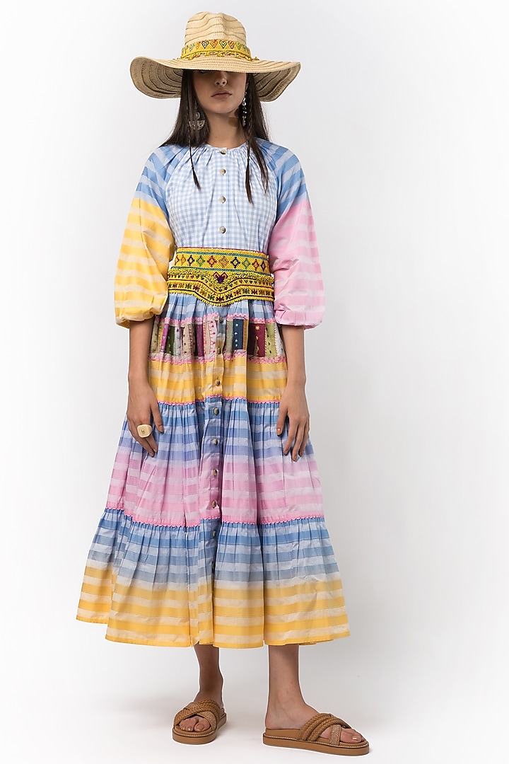 Multi-Colored Cotton Satin Maxi Dress by Rara Avis