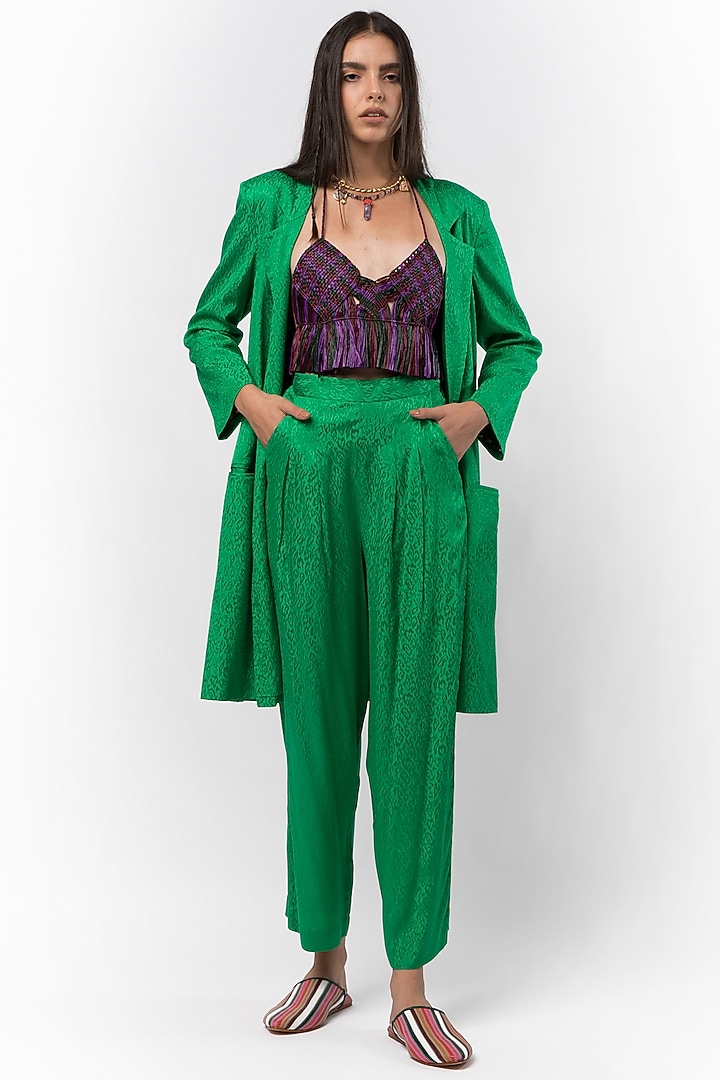 Green Viscose Jacquard Pant Set by Rara Avis at Pernia's Pop Up Shop