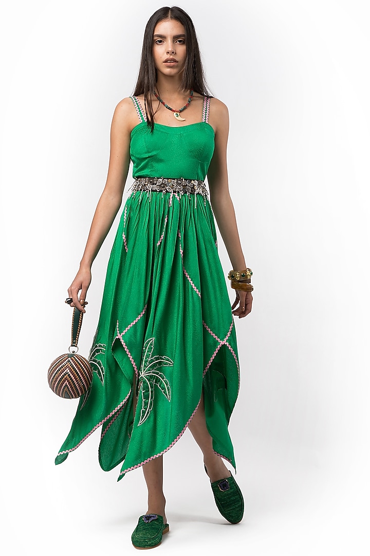 Green Embroidered Kerchief Dress by Rara Avis