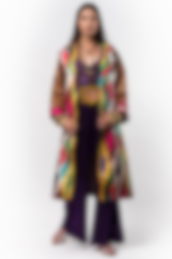 Multi-Colored Hand Embroidered Trench Coat by Rara Avis