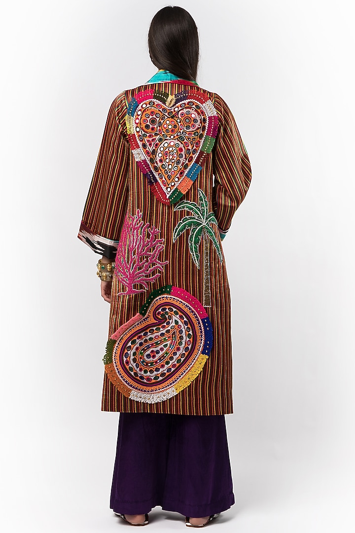 Multi-Colored Hand Embroidered Trench Coat by Rara Avis at Pernia's Pop Up Shop