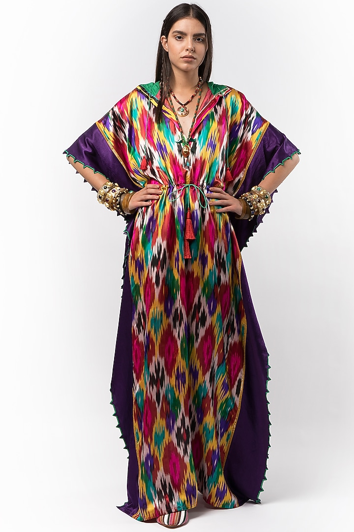 Multi-Colored Cotton Satin Kaftan by Rara Avis at Pernia's Pop Up Shop