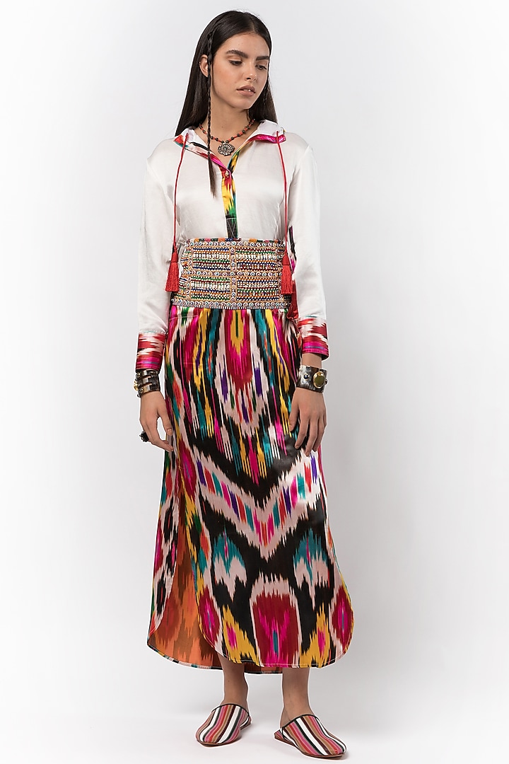 Multi-Colored Handwoven Silk Dress by Rara Avis