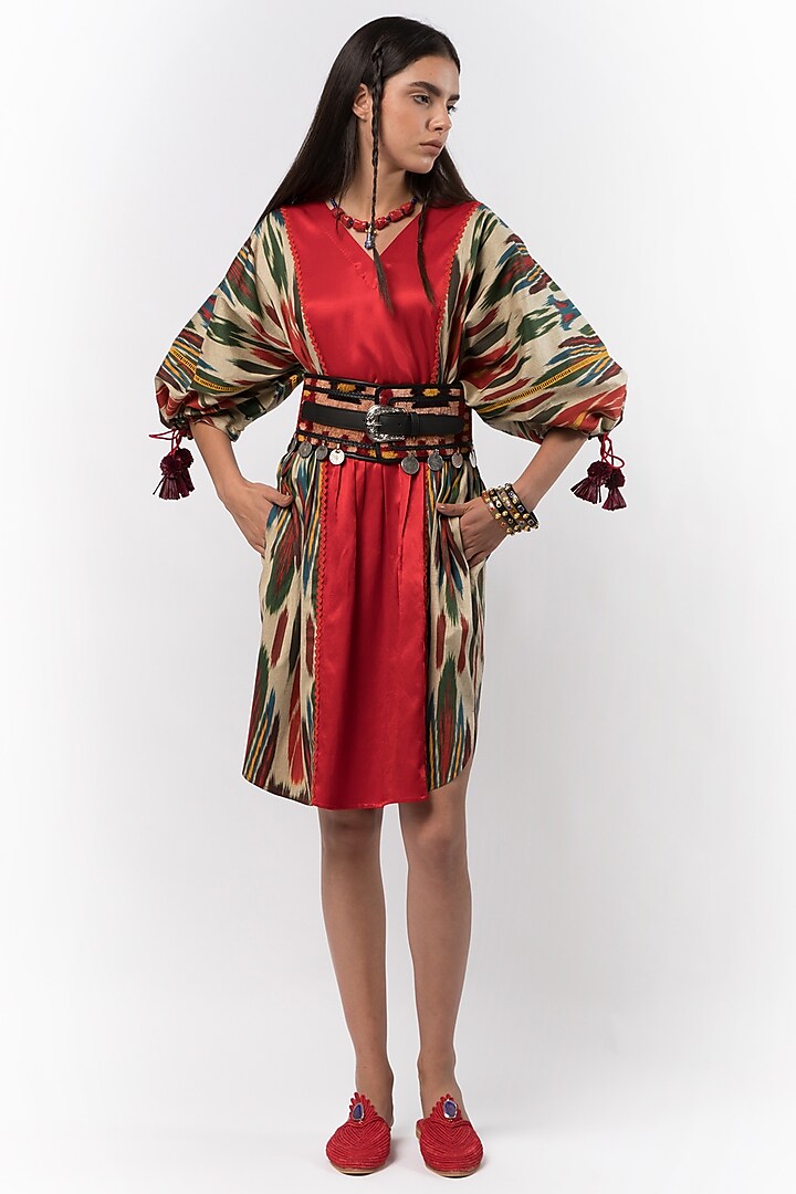 Red Cotton Silk Dress by Rara Avis
