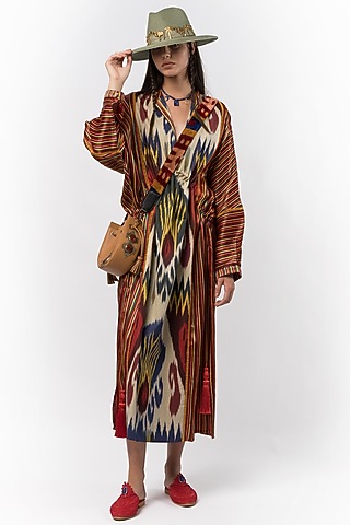 Brown Cotton & Silk Kaftan Dress by Rara Avis