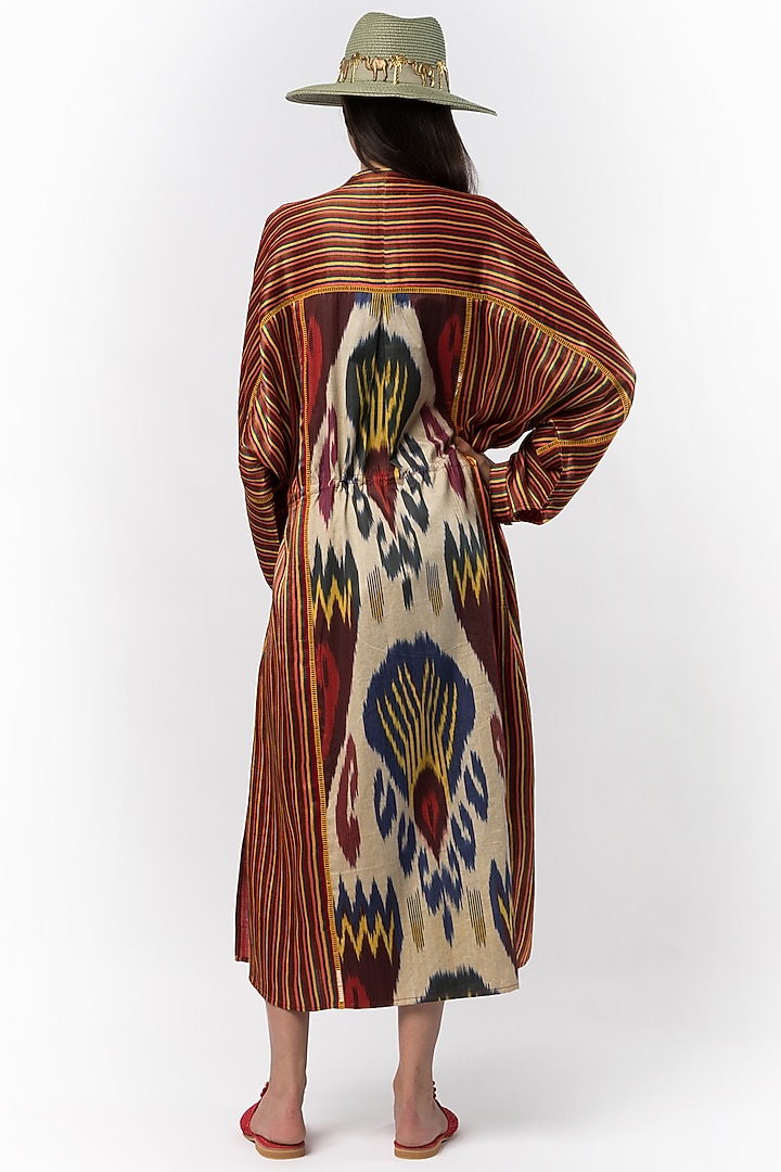 Brown Cotton & Silk Kaftan Cocktail Dress by Rara Avis at Pernia's Pop Up Shop