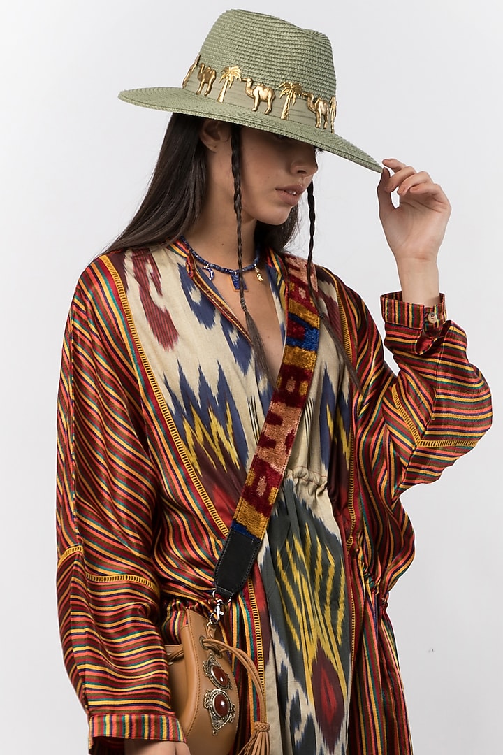 Brown Cotton & Silk Kaftan Cocktail Dress by Rara Avis at Pernia's Pop Up Shop