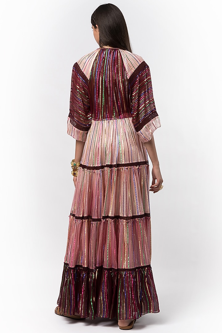 Wine Viscose Lurex Ombre Gathered Maxi Cocktail Dress by Rara Avis at Pernia's Pop Up Shop