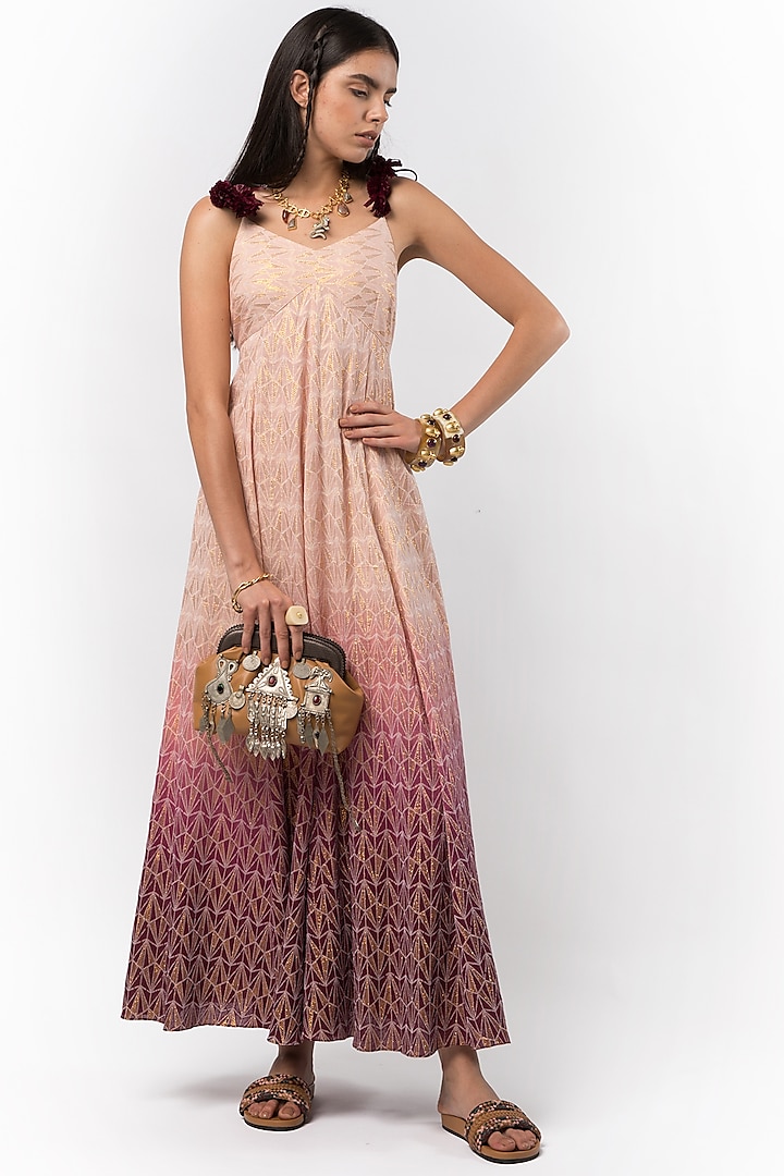 Blush Pink & Wine Tasseled Maxi Dress by Rara Avis