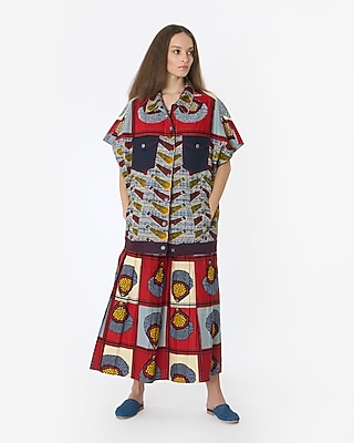 Navy Blue & Red Cotton Printed Jacket by Rara Avis