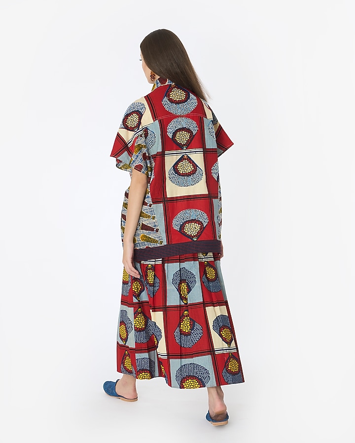 Navy Blue & Red Cotton Printed Jacket by Rara Avis at Pernia's Pop Up Shop