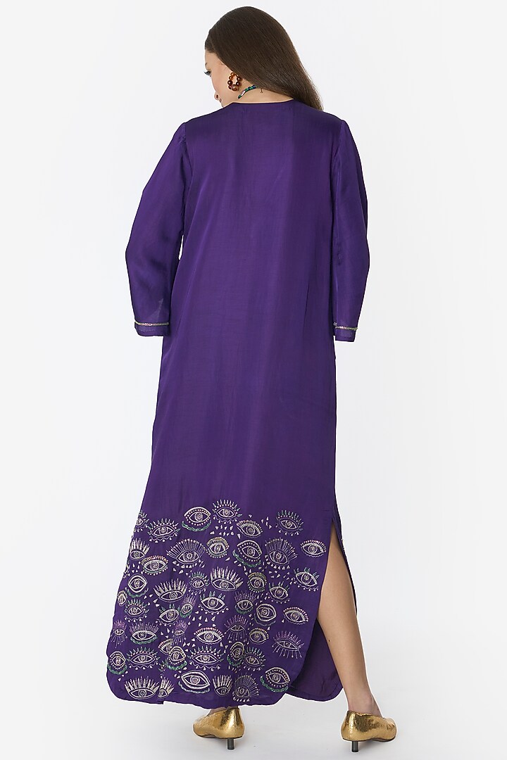 Violet Linen Satin Embroidered Maxi Cocktail Dress by Rara Avis at Pernia's Pop Up Shop