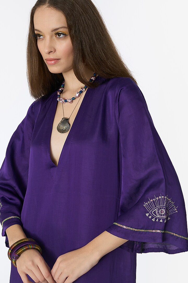 Violet Linen Satin Embroidered Maxi Cocktail Dress by Rara Avis at Pernia's Pop Up Shop