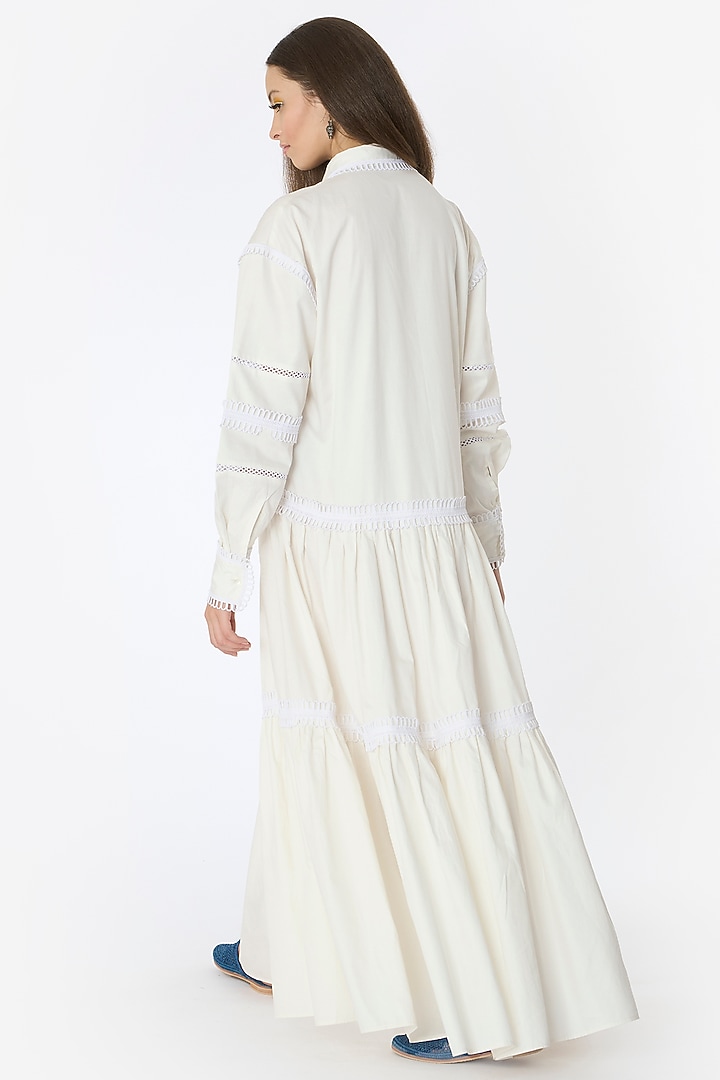 Ivory Cotton Dabka Hand Work Maxi Cocktail Dress by Rara Avis at Pernia's Pop Up Shop