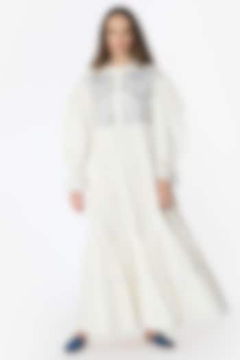 Ivory Cotton Hand Embroidered TIered Maxi Dress by Rara Avis