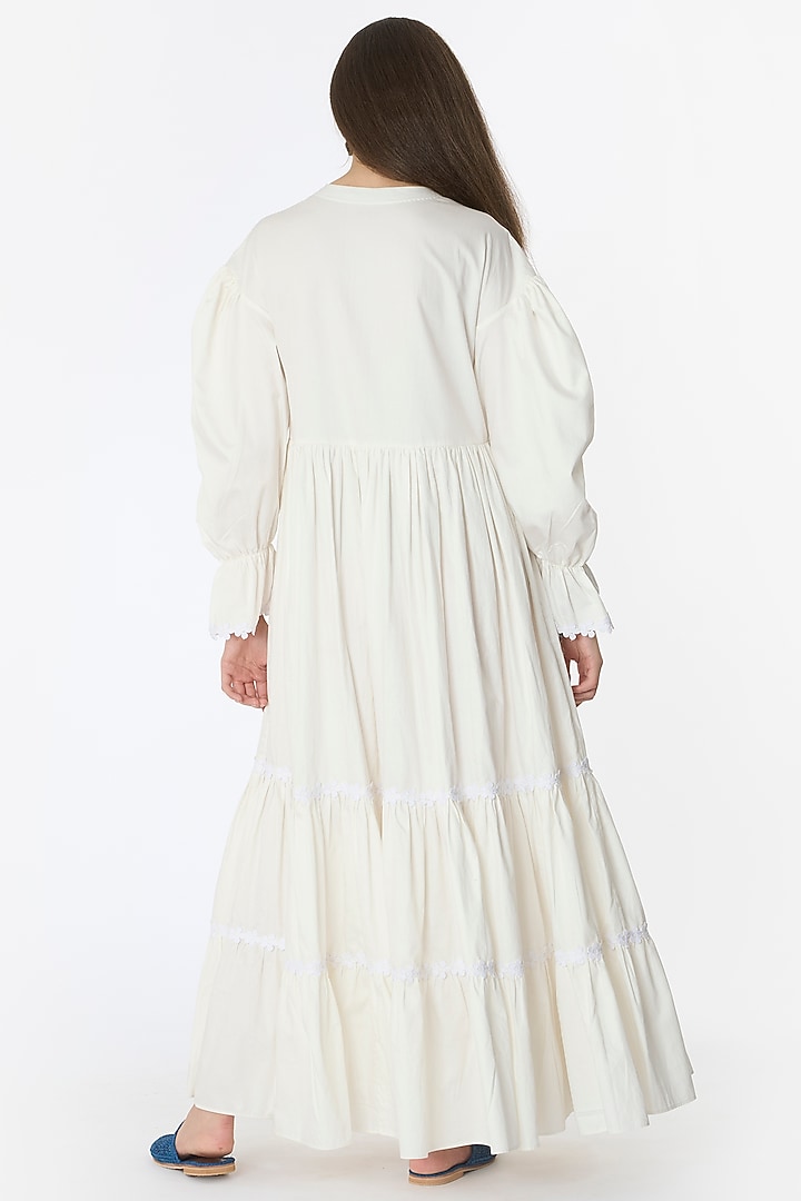 Ivory Cotton Hand Embroidered TIered Maxi Cocktail Dress by Rara Avis at Pernia's Pop Up Shop