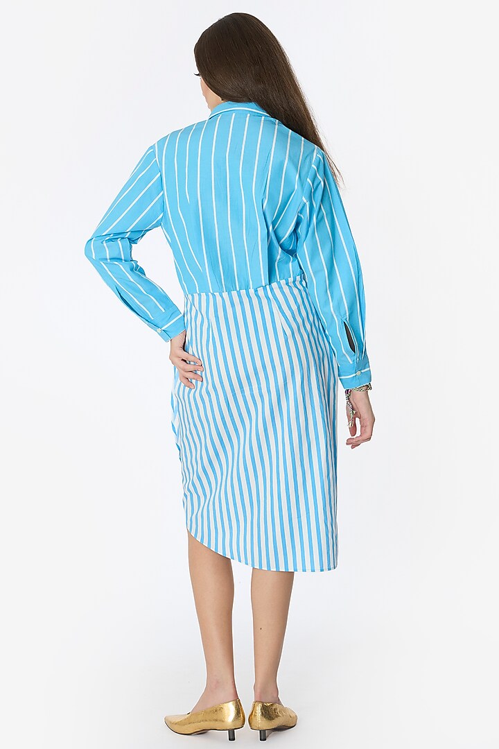 Blue & White Cotton Striped Knee-Length Vacation Dress by Rara Avis at Pernia's Pop Up Shop