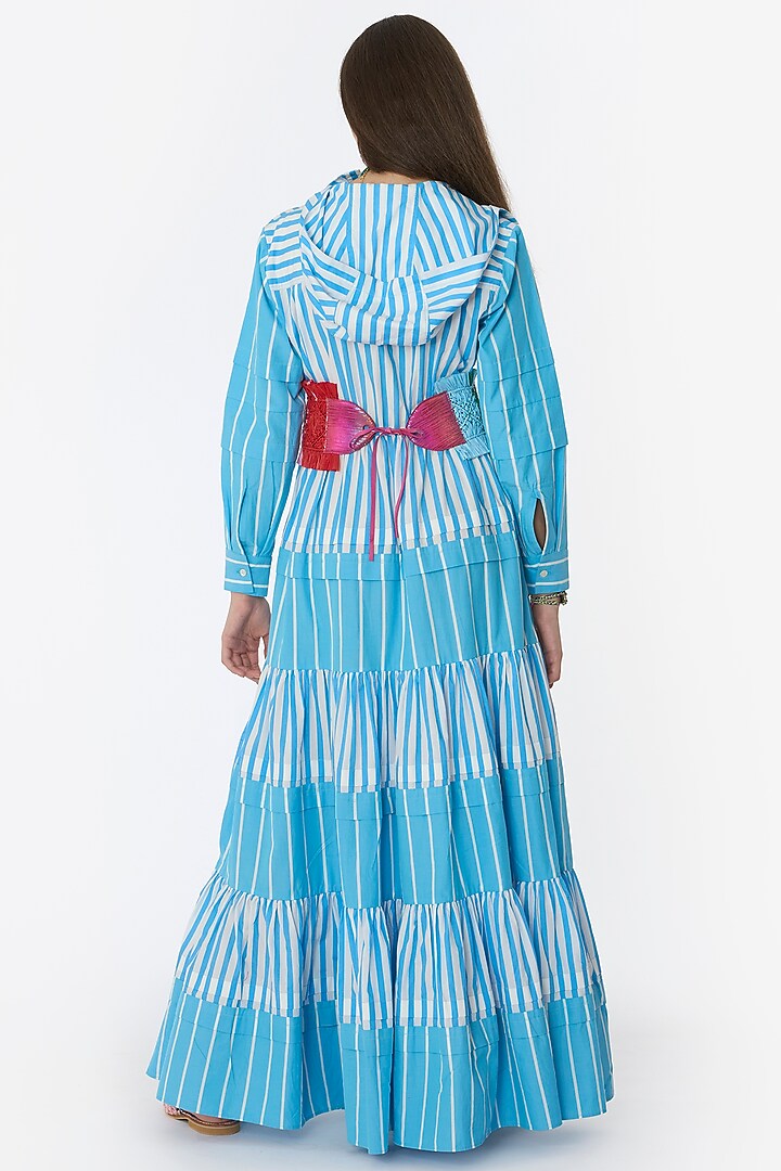 Blue & White Cotton Gathered Maxi Hoodie Cocktail Dress by Rara Avis at Pernia's Pop Up Shop