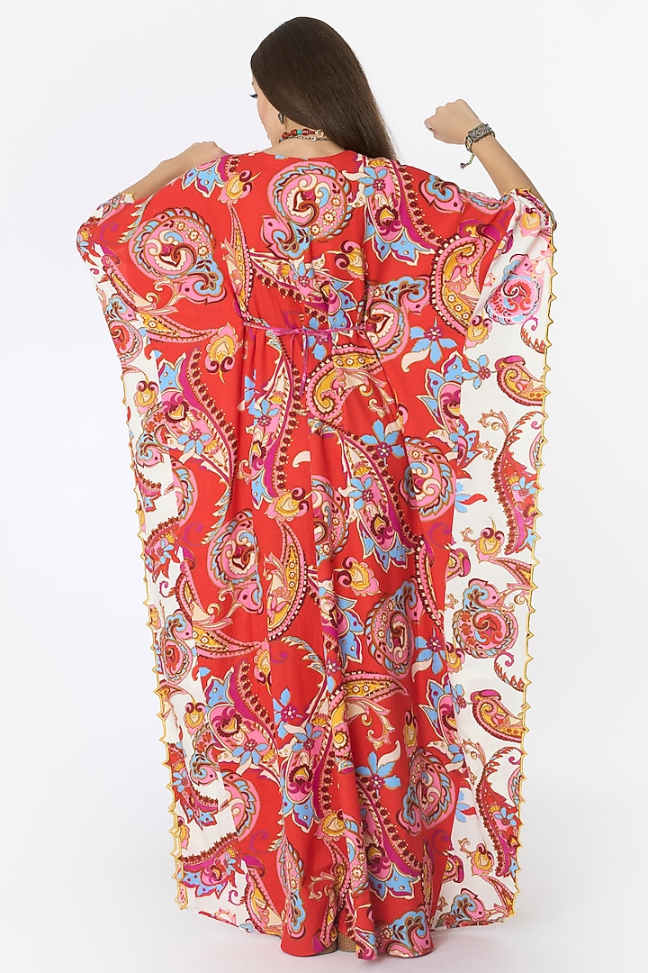 Red Cotton Paisley Kaftan With Belt by Rara Avis at Pernia's Pop Up Shop