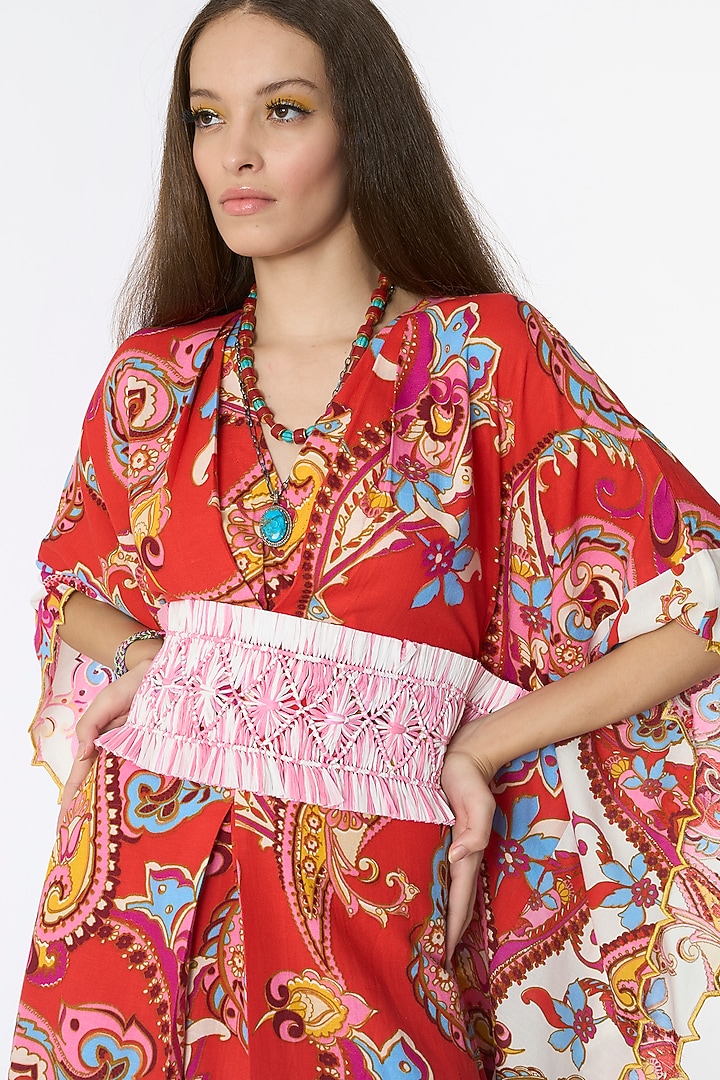 Red Cotton Paisley Kaftan With Belt by Rara Avis at Pernia's Pop Up Shop