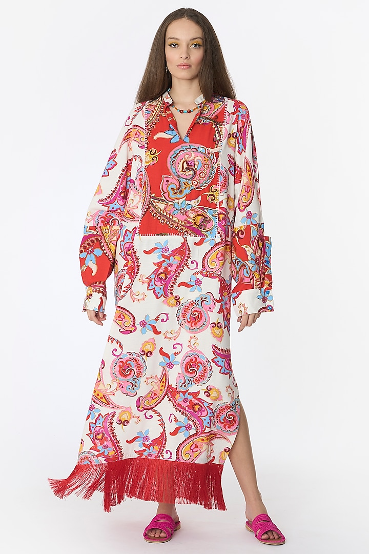 Multi-Colored Cotton Embroidered Maxi Dress by Rara Avis