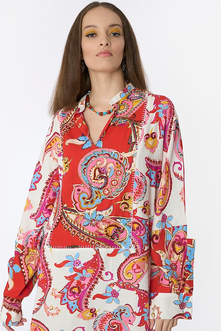 Multi-Colored Cotton Embroidered Maxi Cocktail Dress by Rara Avis at Pernia's Pop Up Shop
