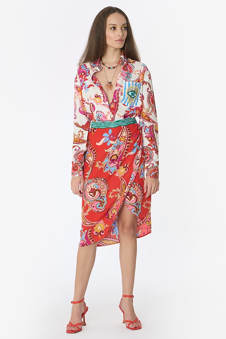 Multi-Colored Cotton Hand Embroidered Knee-Length Dress by Rara Avis