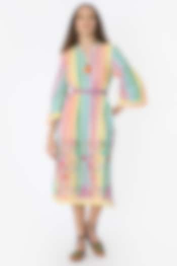 Pastel Multi-Colored Cotton Handwork & Striped Midi Cocktail Dress by Rara Avis at Pernia's Pop Up Shop