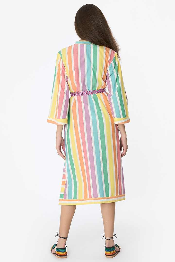 Pastel Multi-Colored Cotton Handwork & Striped Midi Cocktail Dress by Rara Avis at Pernia's Pop Up Shop