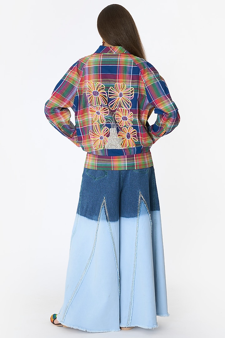 Multi-Colored Cotton Hand Embroidered Checkered Jacket by Rara Avis at Pernia's Pop Up Shop