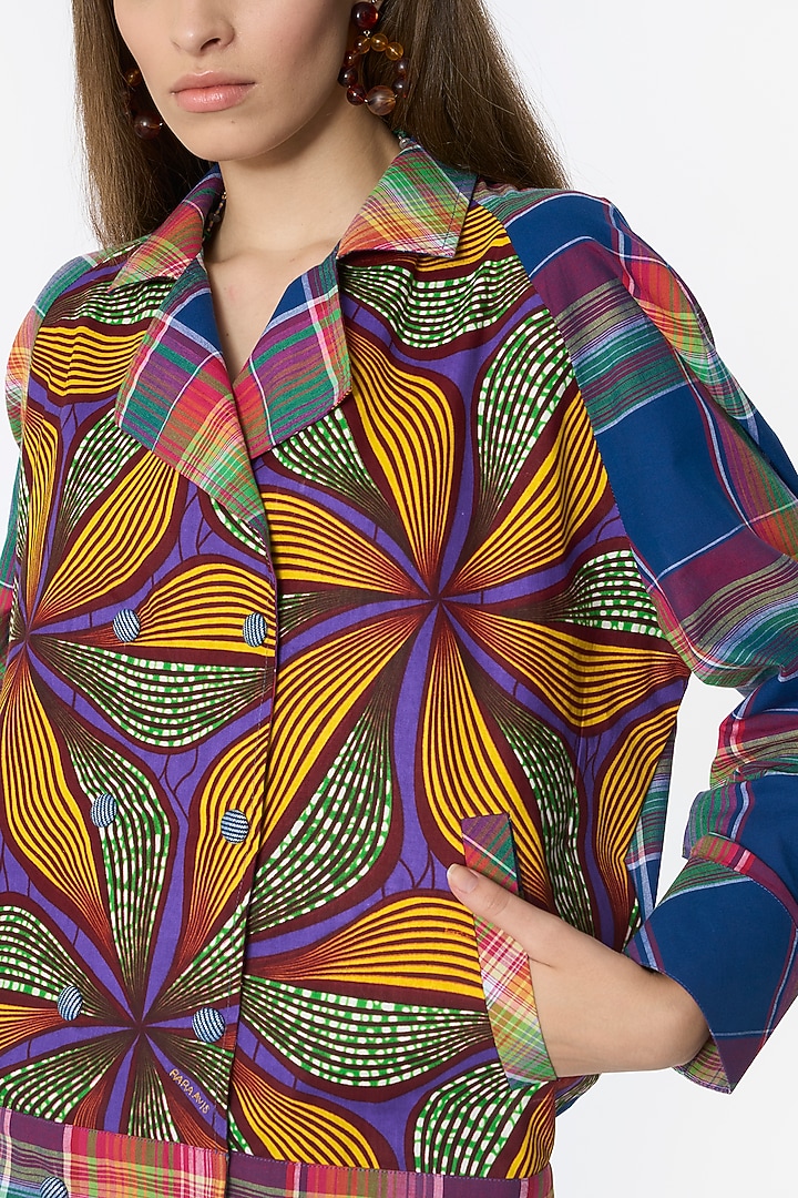 Multi-Colored Cotton Hand Embroidered Checkered Jacket by Rara Avis at Pernia's Pop Up Shop