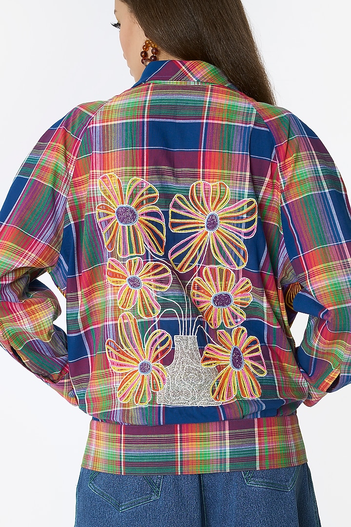 Multi-Colored Cotton Hand Embroidered Checkered Jacket by Rara Avis at Pernia's Pop Up Shop