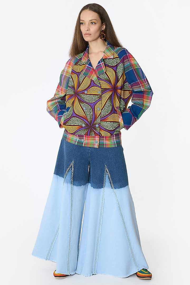 Multi-Colored Cotton Hand Embroidered Checkered Jacket by Rara Avis at Pernia's Pop Up Shop