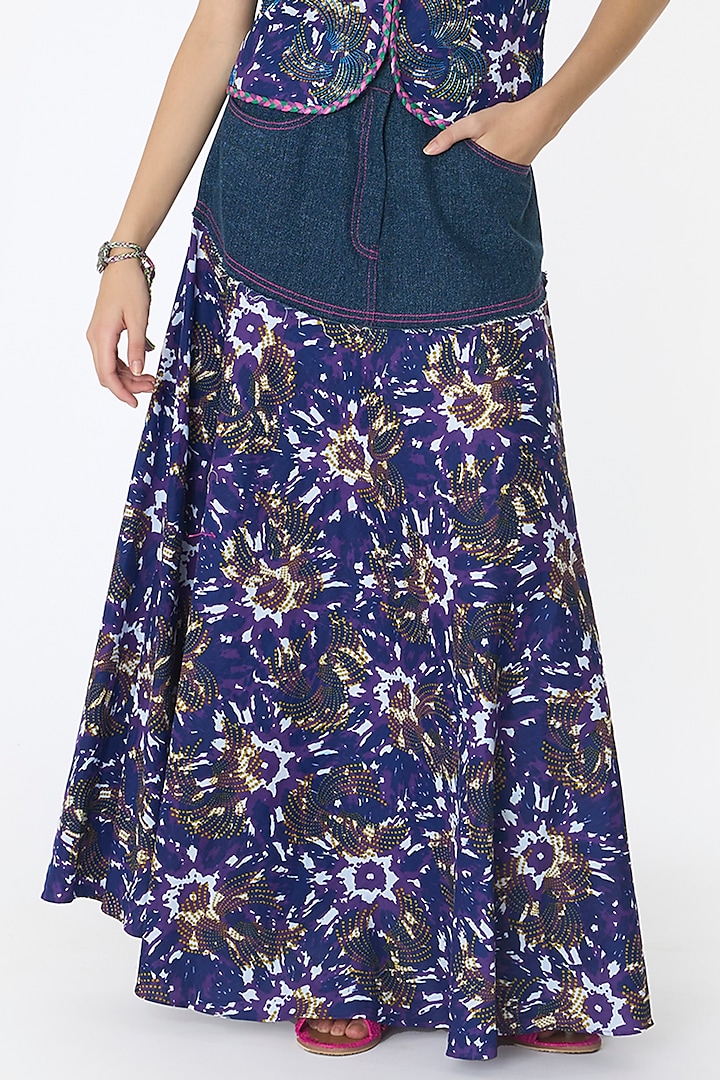 Violet & Blue Cotton African Printed Maxi Skirt by Rara Avis
