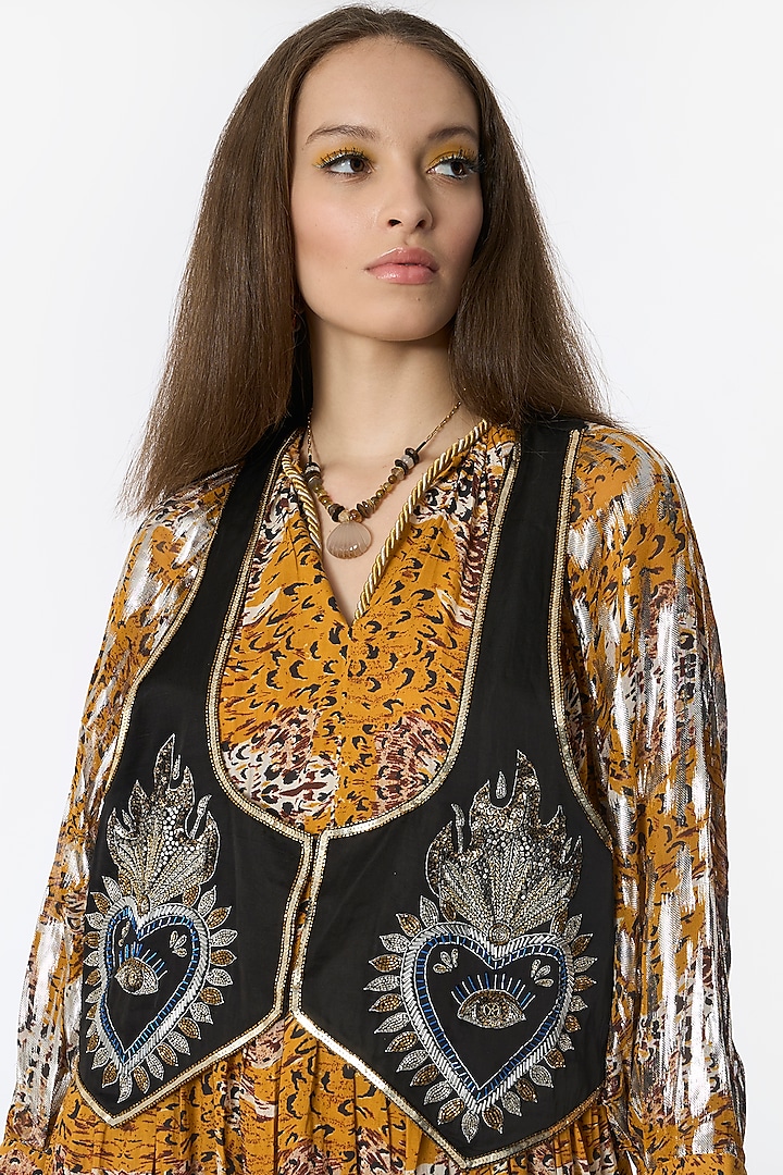 Black Silk Hand Embroidered Waistcoat by Rara Avis