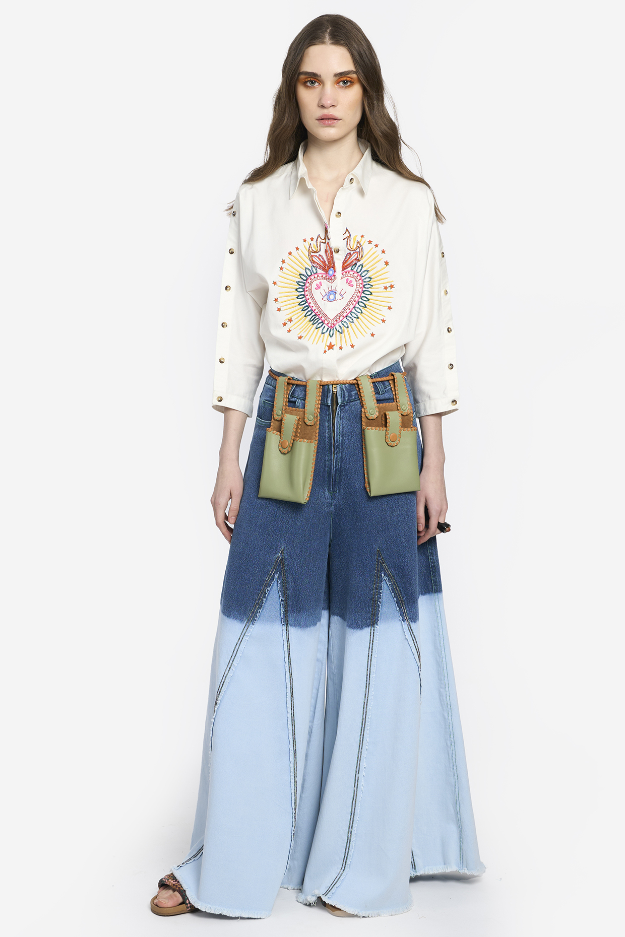 White Cotton Hand Embroidered Shirt by Rara Avis at Pernia's Pop Up Shop